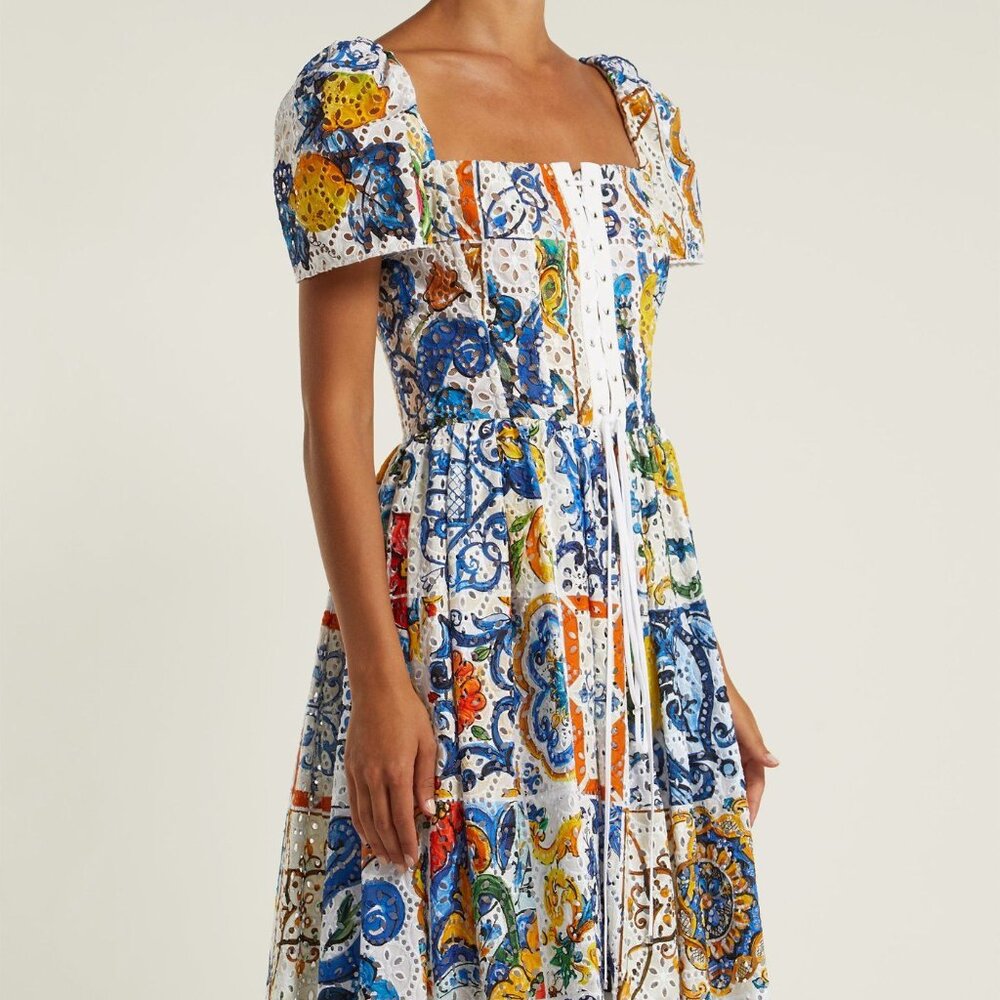 Dolce & Gabbana Majollica Print Eyelet Dress IT44 US 8